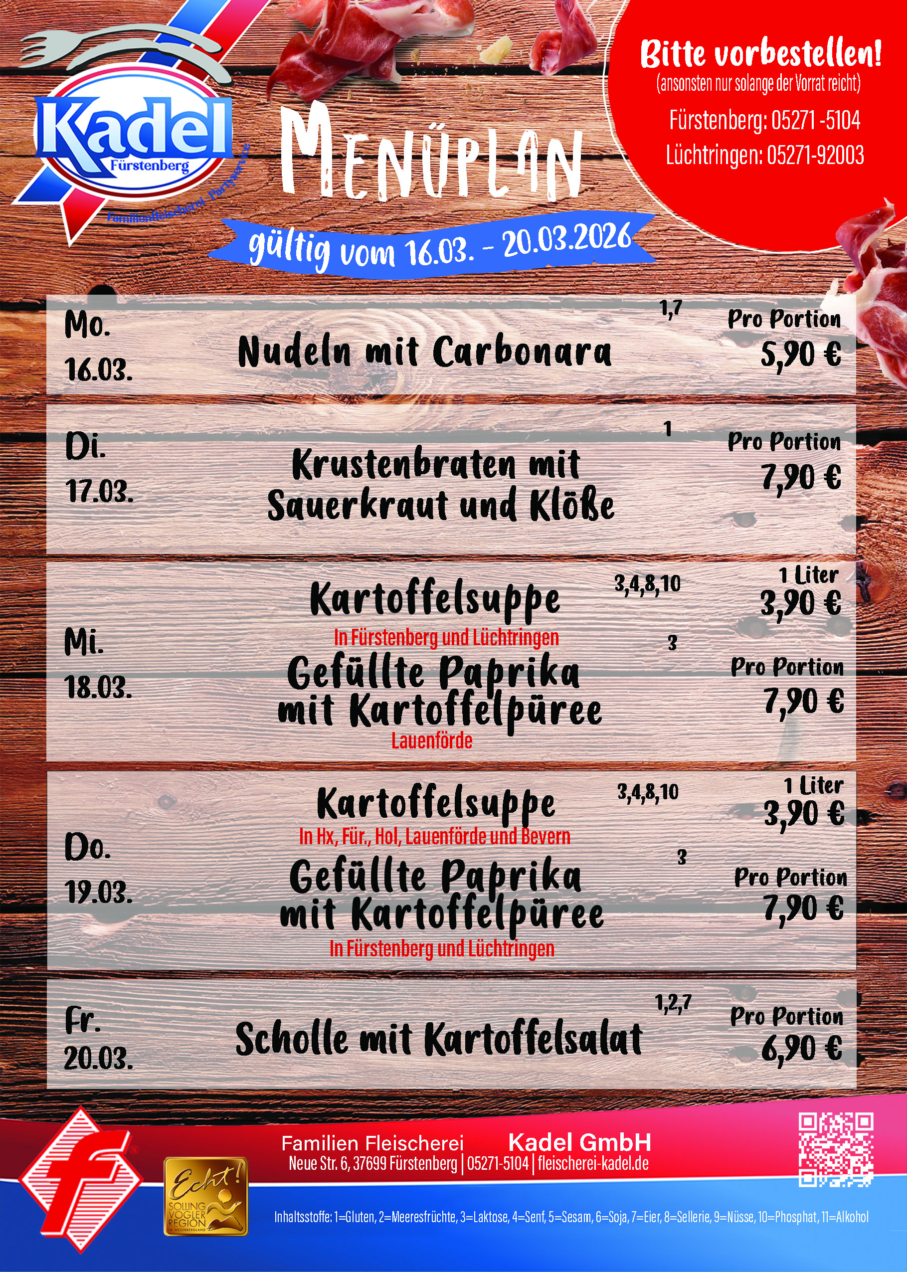 Menüplan gültig vom 09.03. bis 13.03.2026