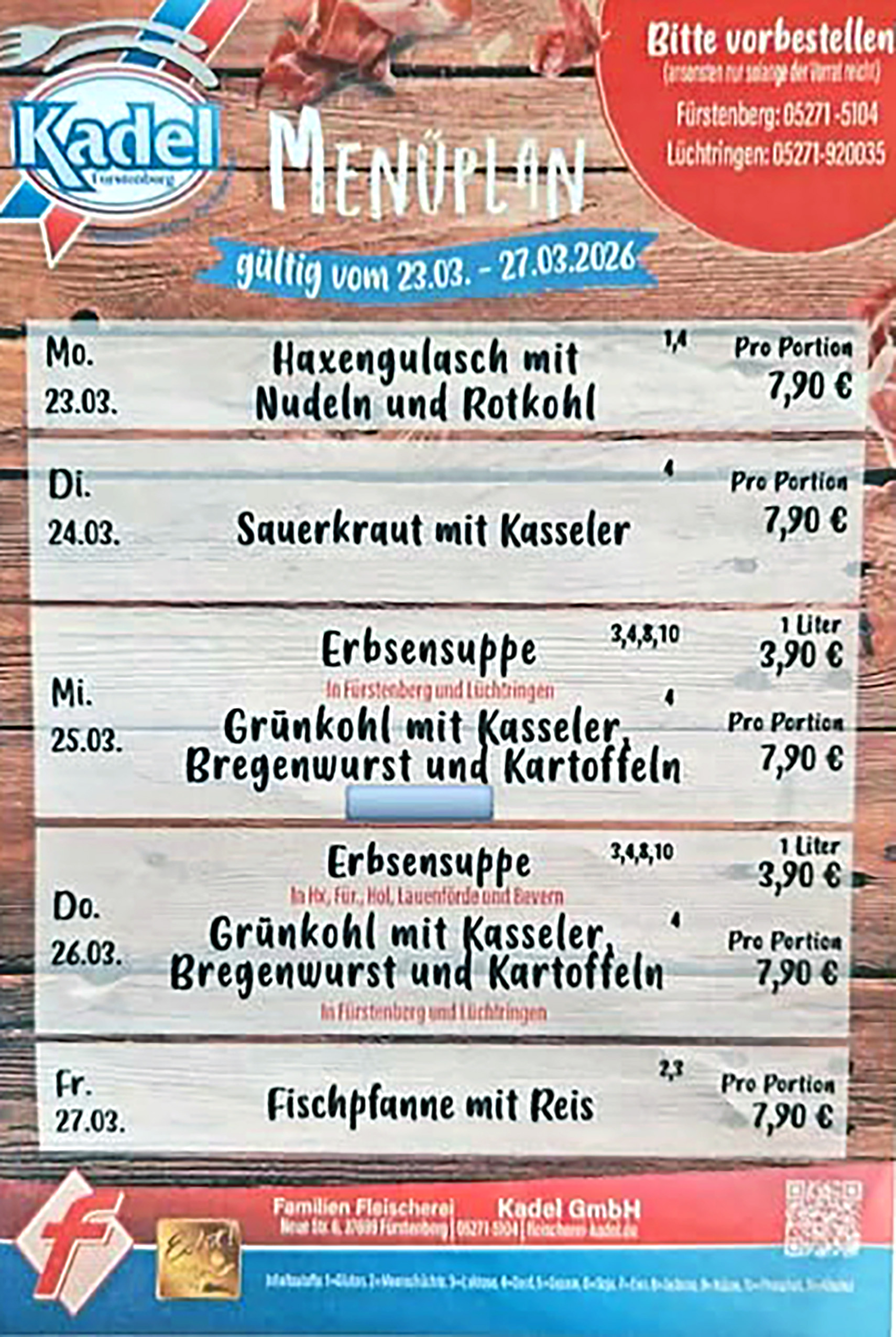 Menüplan gültig vom 23.03. bis 27.03.2026